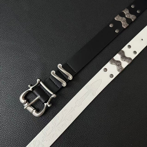 American vintage-style leather belt 25SS Iris Kendo engraved bronzing matte belt Western punk rivet metal tide jeans belt
