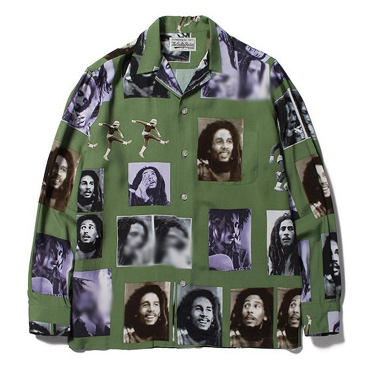 GUILTYPARTIES TIGER Long sleeved shirt bob-marley hawaii casual rayon long sleeved shirt men