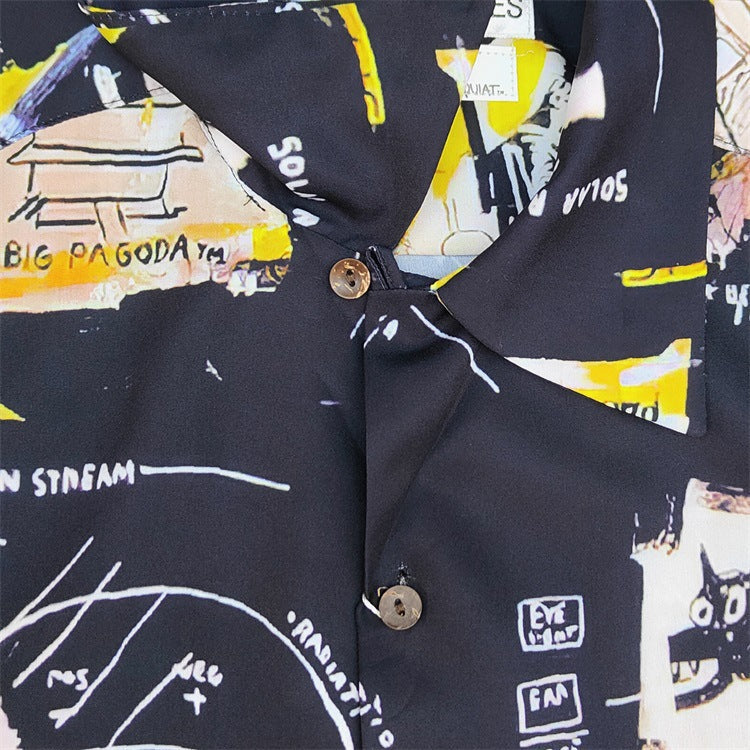 GUILTYPARTIES TIGER Shirts 24ss BASQUIAT, Graffiti Hawaiian Short Sleeve Shirt