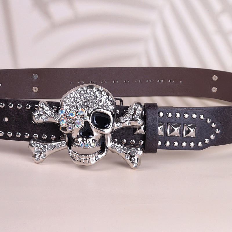 Hip-hop punk rhinestone belt skull punk style dark style