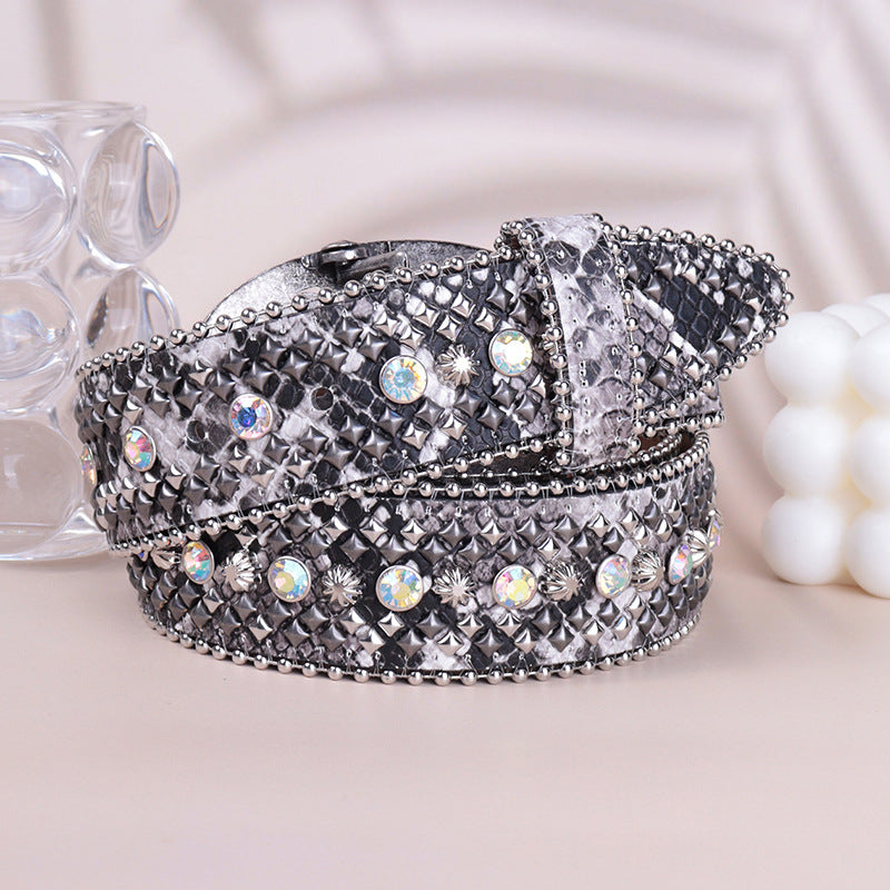 Hip-hop punk rhinestone belt y2kretro snake pattern plate buckle inlaid with diamonds