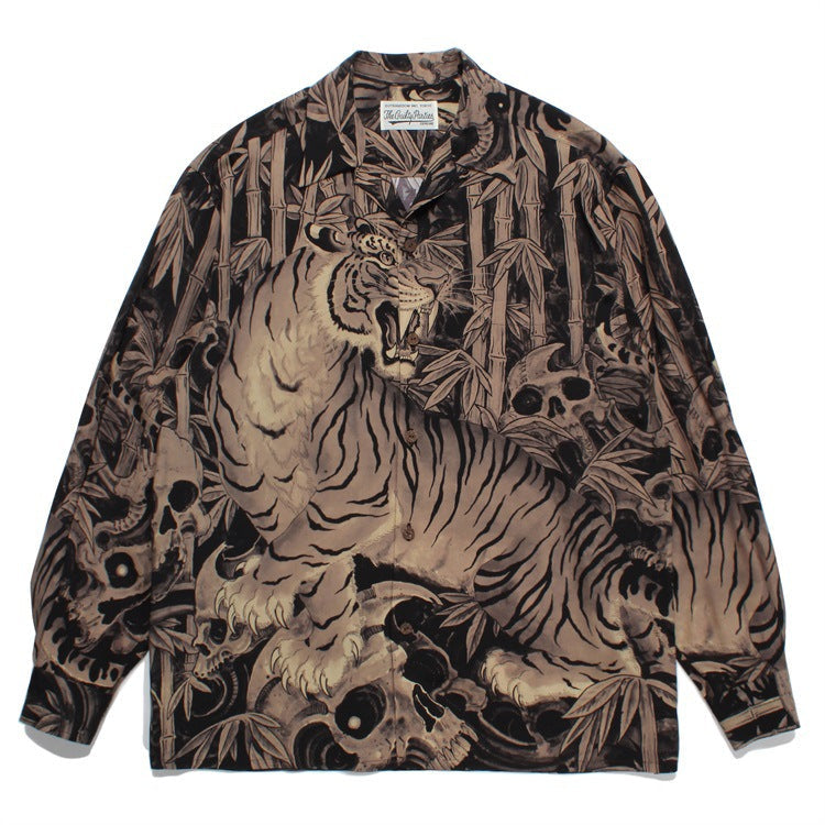GUILTYPARTIES TIGER Long sleeved shirt 23FW Bamboo Forest Tiger TIMLEHI Hawaiian rayon long-sleeved shirt men