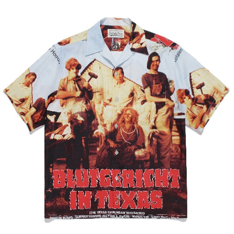 GUILTYPARTIES TIGER Shirts 22ss Texas Chainsaw Demon Maniac Hawaiian Print Short Sleeve Shirt Men