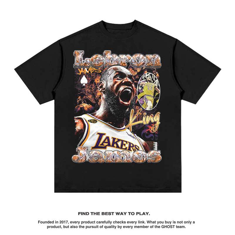 Nba T Shirt James Printed Short-Sleeved T-shirt Men's and Women's Heavy Fashion Brand round Neck Washed High-quality pure cotton comfortable and trendy clothing