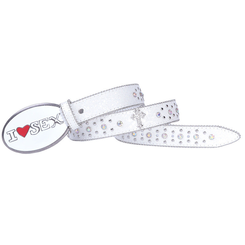 Hip-hop punk rhinestone belt heart plate buckle