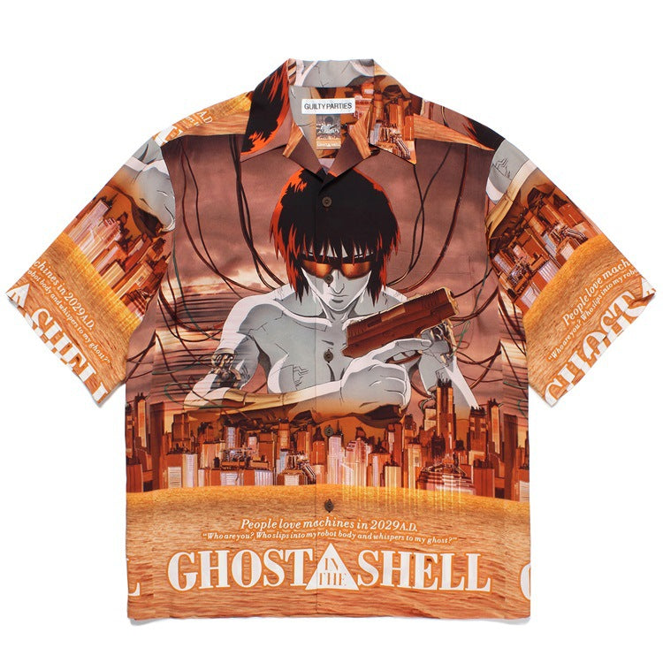 GUILTYPARTIES TIGER Shirts 23SS Ghost in the Shell print Hawaiian short-sleeved shirt men