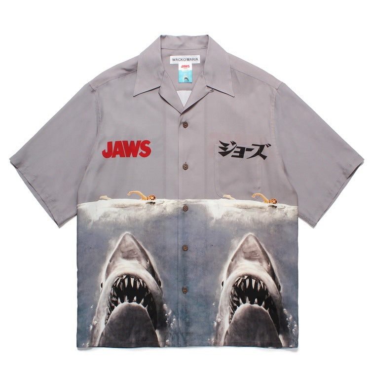 GUILTYPARTIES TIGER Shirts Great White Shark Hawaiian Short Sleeve Shirt Trendy Shirt Men