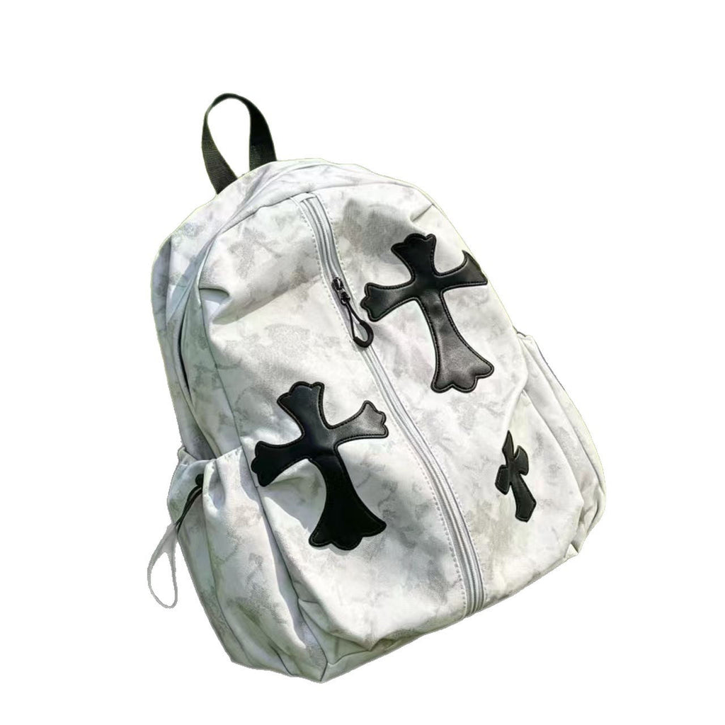 Cross-pattern bag Chrome retro tie-dye printed cross backpack trendy schoolbag leisure travel