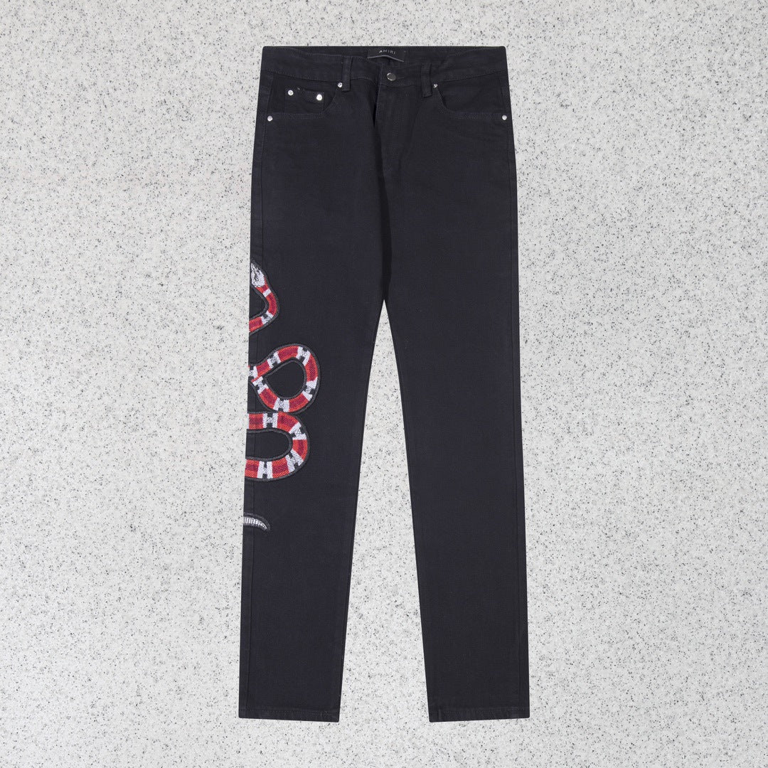 AMIRI Jeans Red Belly Brocade Stretch Jeans