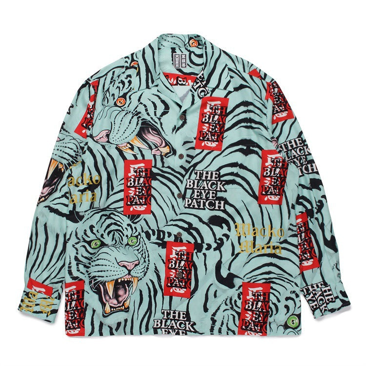 GUILTYPARTIES TIGER Long sleeved shirt Eye strap attention tiger totem skull Hawaiian long sleeved shirt
