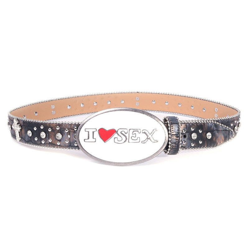 Hip-hop punk rhinestone belt heart plate buckle