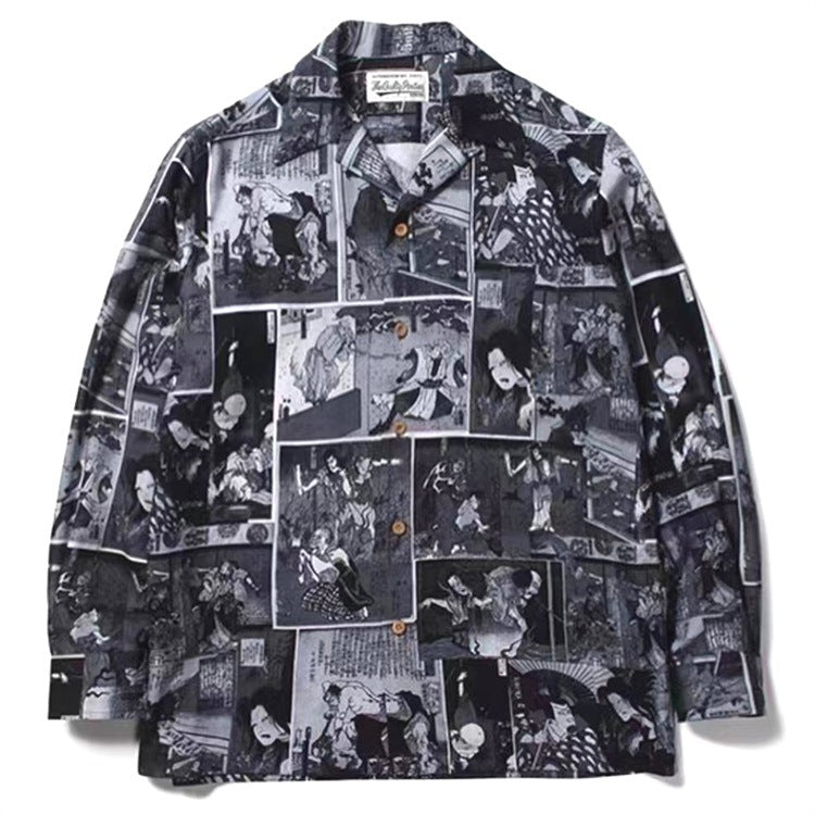 GUILTYPARTIES TIGER Long sleeved shirt 18aw, Ukiyo-e painting loose Hawaiian long-sleeved shirt men