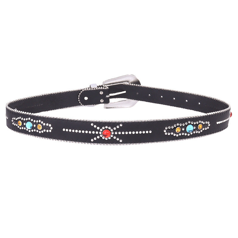 Hip-hop punk rhinestone belt colorful gemstone y2k belt