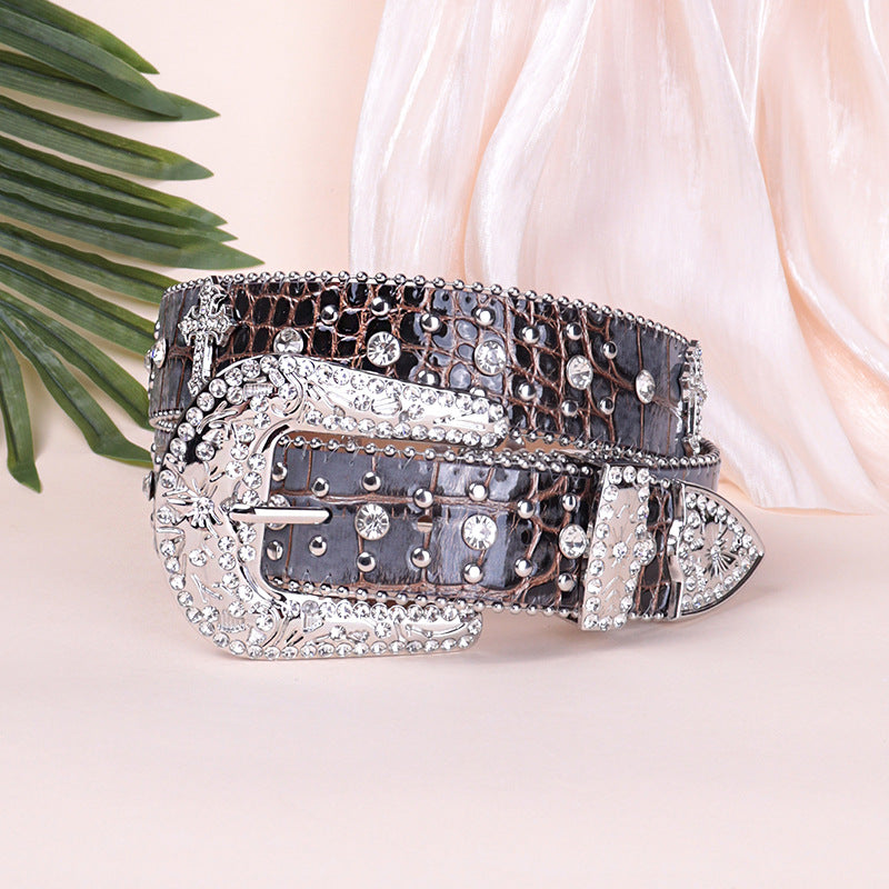 Hip-hop punk rhinestone belt snake pattern diamond