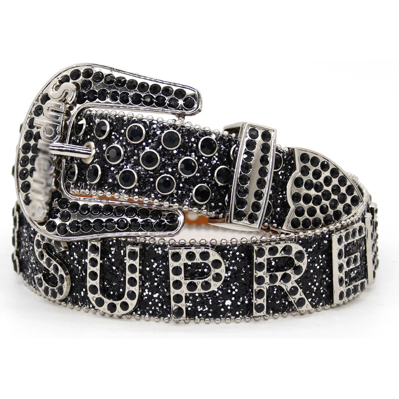 Hip-hop punk rhinestone belt lettersupreme belt