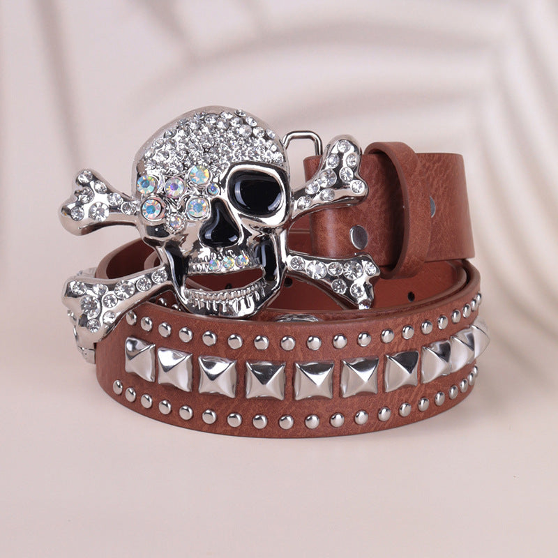 Hip-hop punk rhinestone belt skull punk style dark style