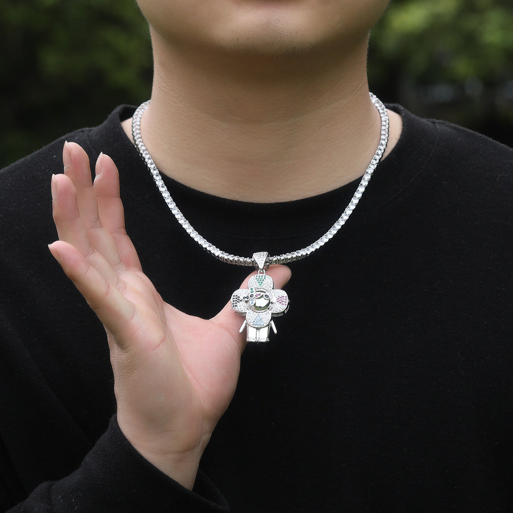 Jewelry hip hop design donkey flower pendant copper inlaid 5A zircon rapper Spectrum Animal