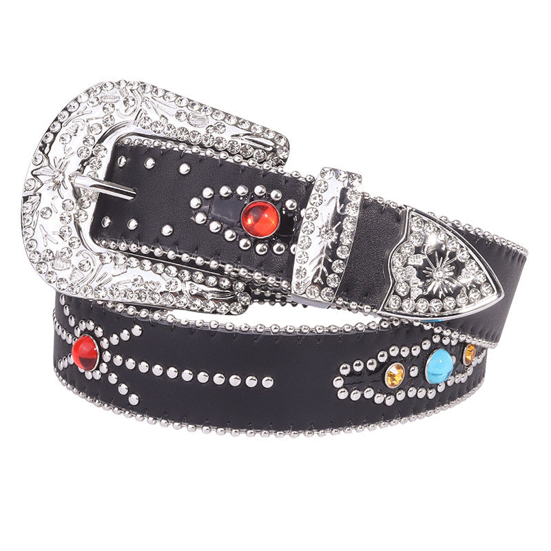 Hip-hop punk rhinestone belt colorful gemstone y2k belt