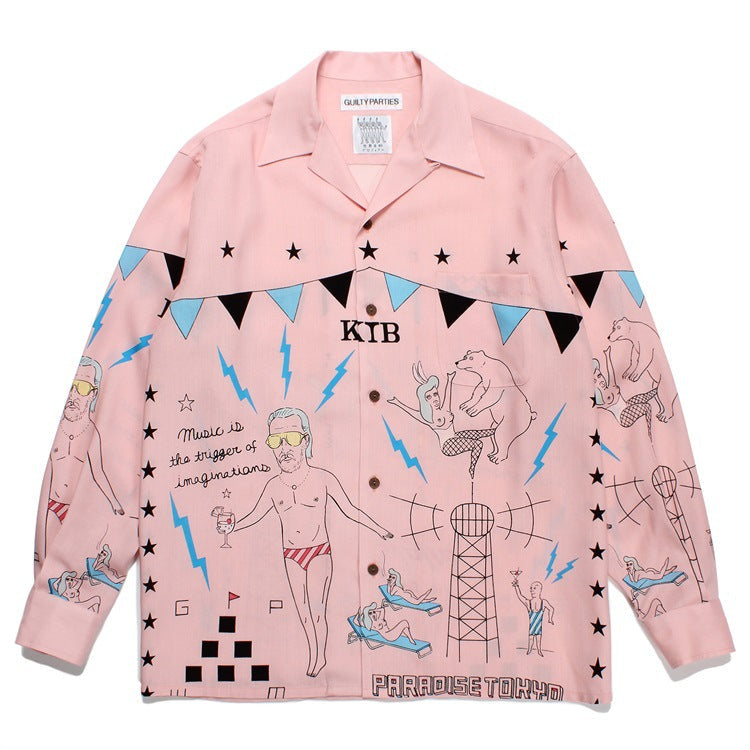 GUILTYPARTIES TIGER Long sleeved shirt World Peace series theme Hawaiian rayon long-sleeved shirt