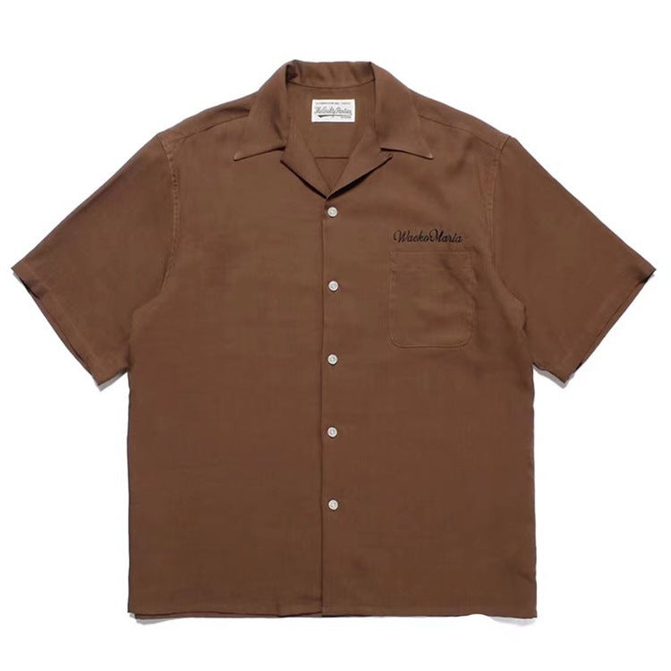 GUILTYPARTIES TIGER Shirts 24ss solid-color embroidered cursive Hawaiian rayon short-sleeved shirt