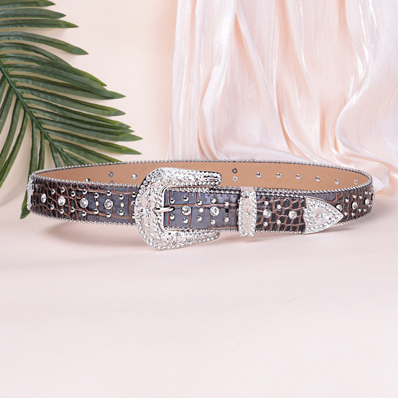Hip-hop punk rhinestone belt snake pattern diamond