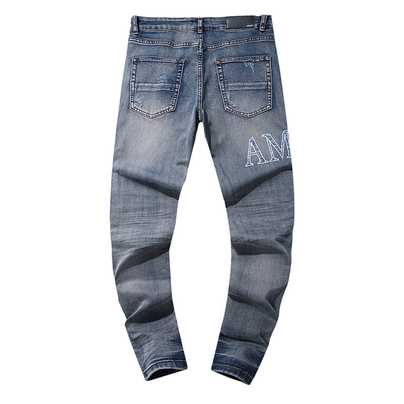AM Jeans Embroidered Stretch Slim-Fit Jeans