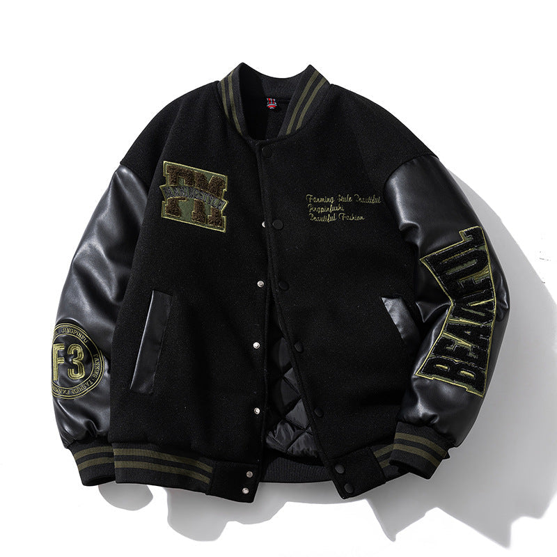 Men Vintage Jackets Motorcycle Jacket Padded Baseball Suit Embroidered Flight Suit Jacket