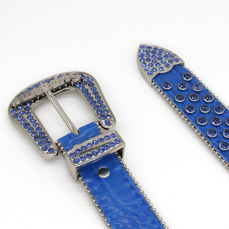 Hip-hop punk rhinestone belt inlaid with diamonds and letters supreme