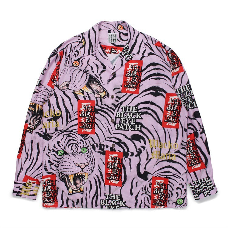 GUILTYPARTIES TIGER Long sleeved shirt Eye strap attention tiger totem skull Hawaiian long sleeved shirt