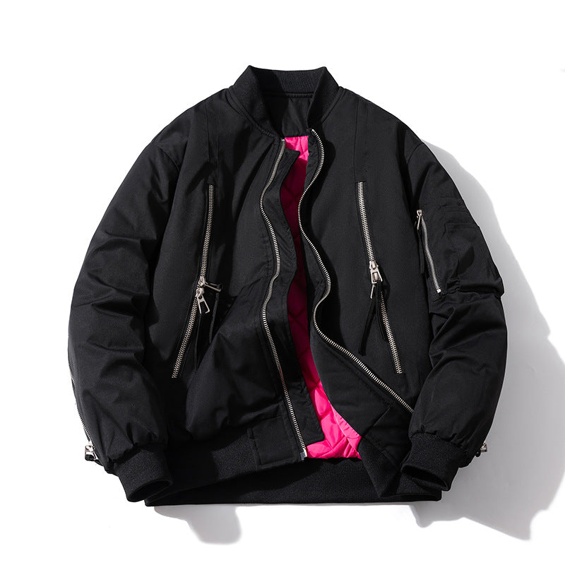 Mens Vintage Jackets Zip Baseball Collar Thermal Bomber Jacket