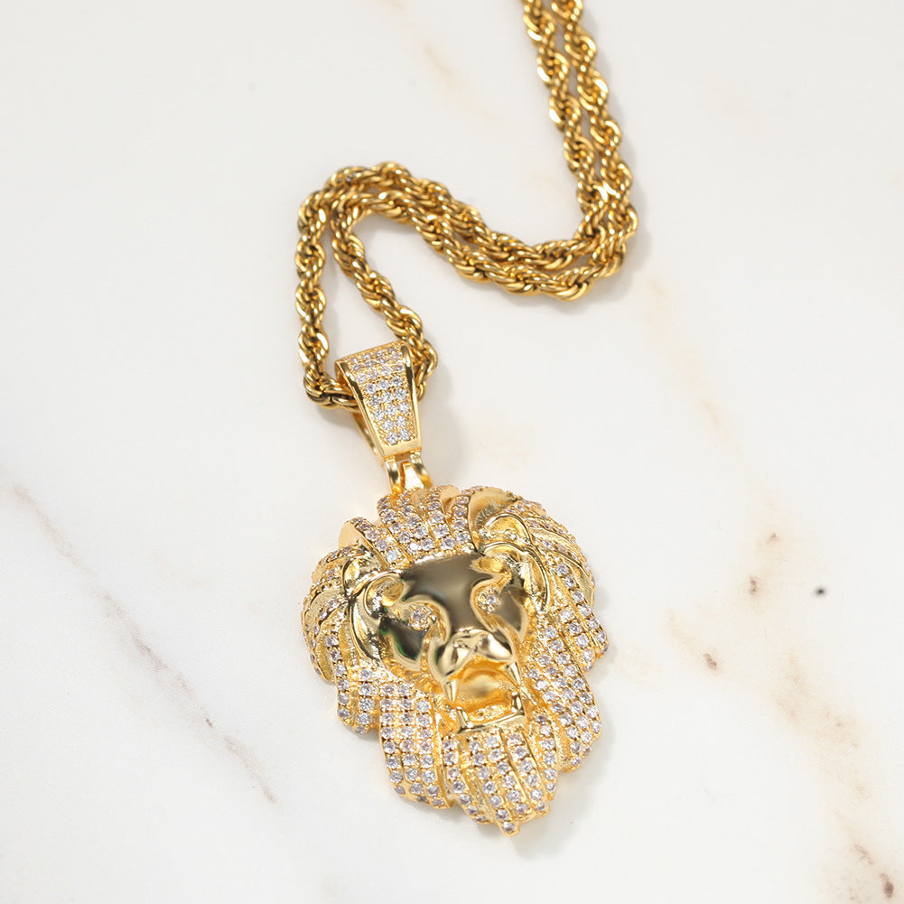 Jewelry Three-dimensional Copper with Zircon Personality Lion Head Pendant Animal Spectrum Far East
