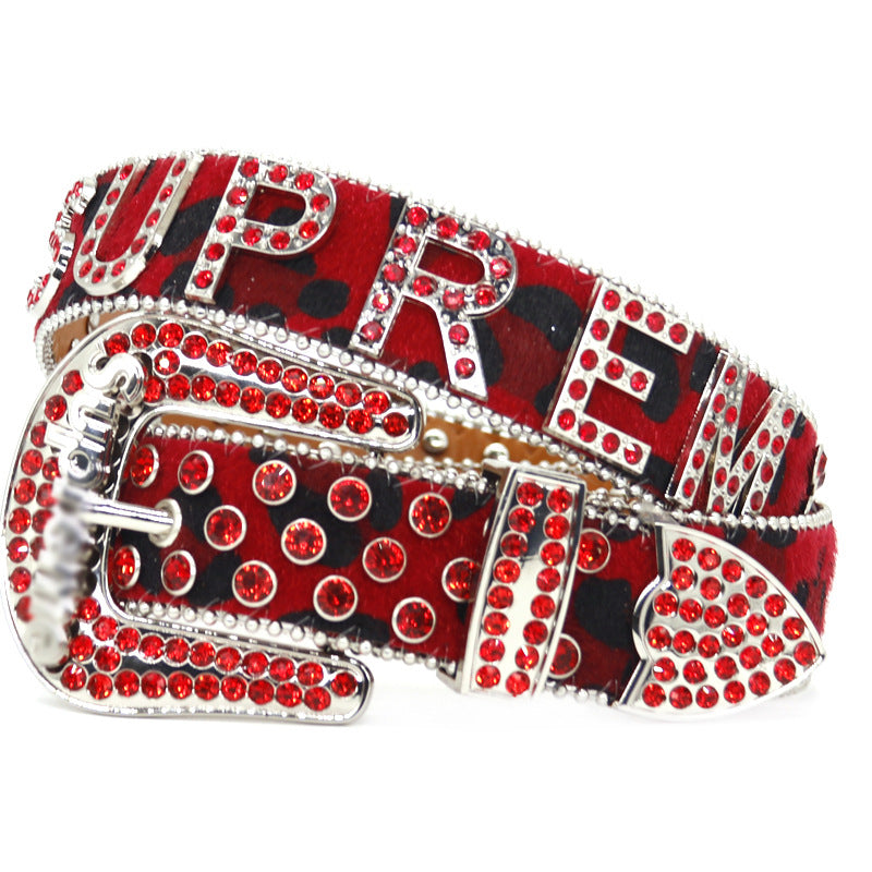 Hip-hop punk rhinestone belt lettersupreme belt