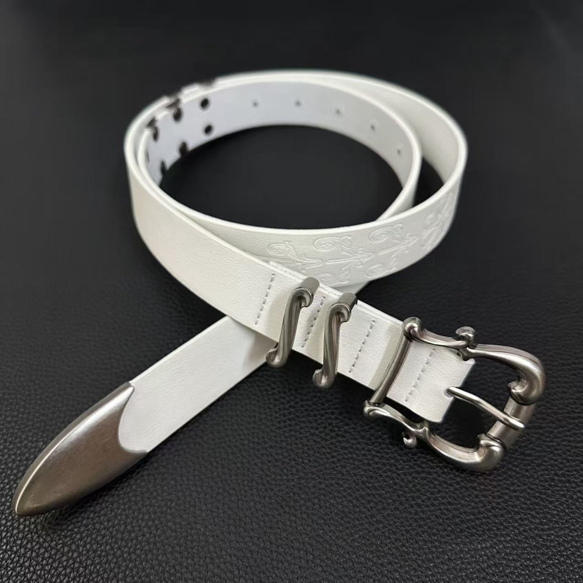 American vintage-style leather belt 25SS Iris Kendo engraved bronzing matte belt Western punk rivet metal tide jeans belt
