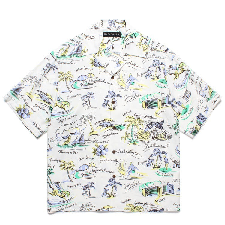 GUILTYPARTIES TIGER Shirts Island Coconut Surfing Leisure Travel Rayon Hawaiian Short Sleeve Shirt