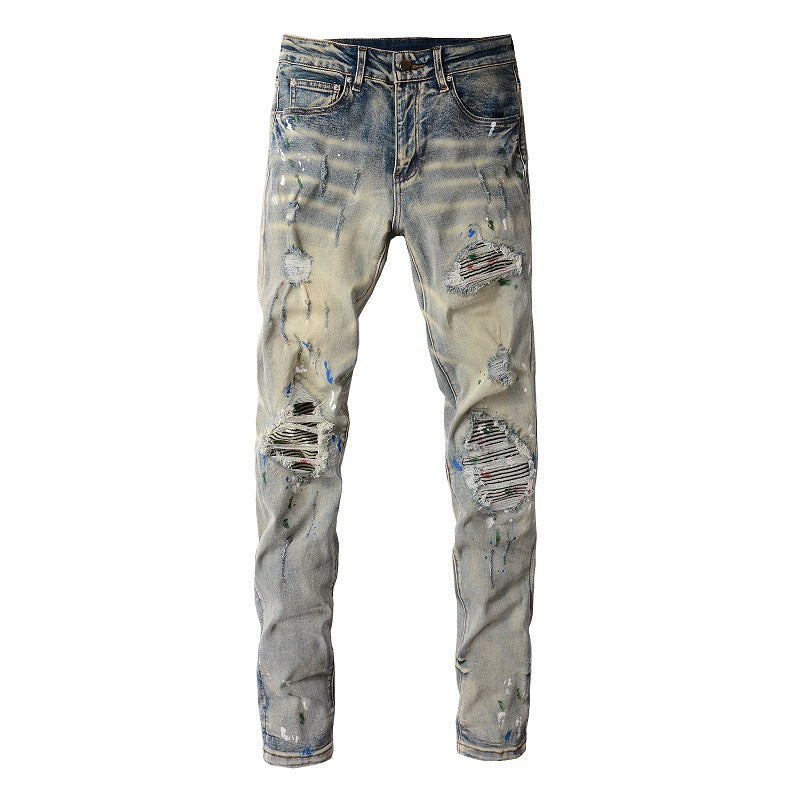 AM Jeans Graffiti Hole & Patch Stretch Slim Fit #883