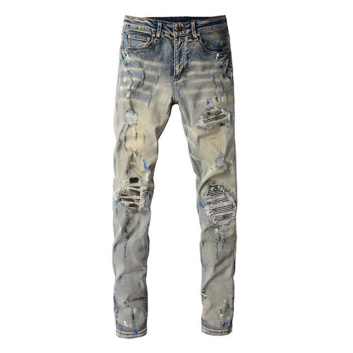 AM Jeans Graffiti Hole & Patch Stretch Slim Fit #883