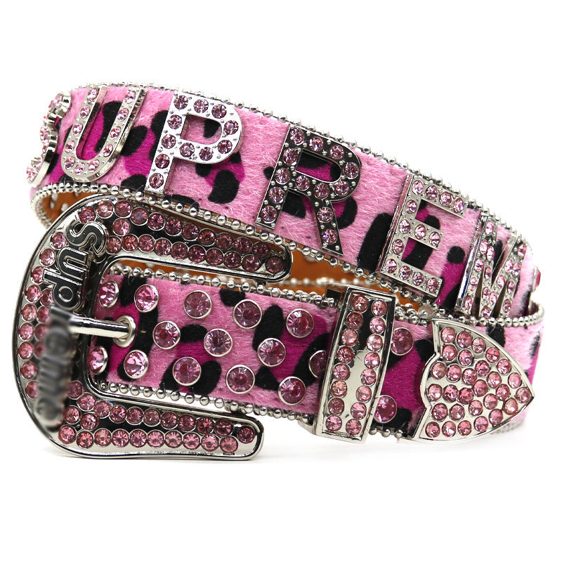 Hip-hop punk rhinestone belt lettersupreme belt