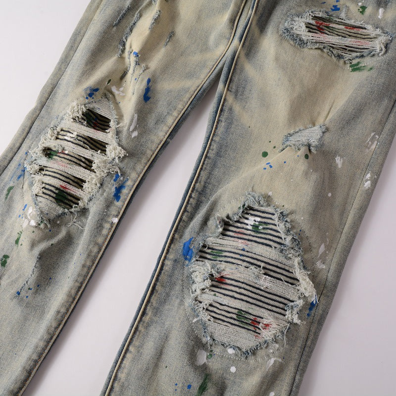 AM Jeans Graffiti Hole & Patch Stretch Slim Fit #883