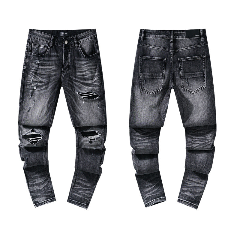 AMIRI Jeans Ripped Patch Slim Fit Casual Denim Trousers