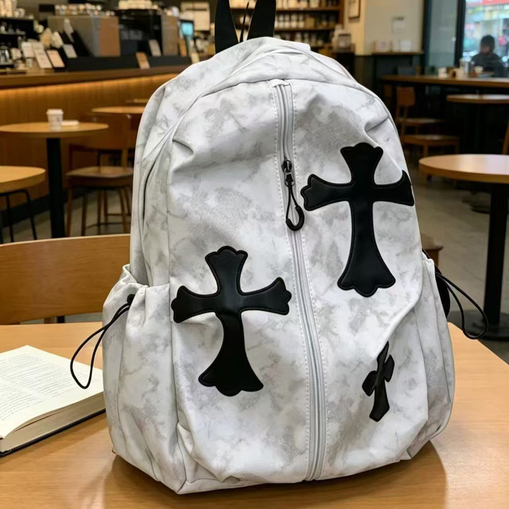 Cross-pattern bag Chrome retro tie-dye printed cross backpack trendy schoolbag leisure travel