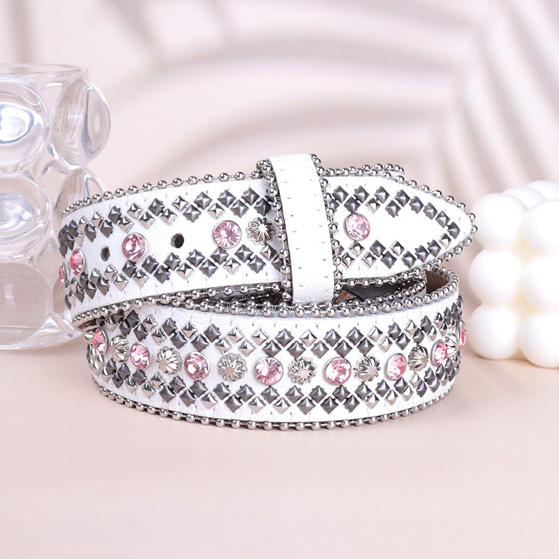 Hip-hop punk rhinestone belt retro red heart wings