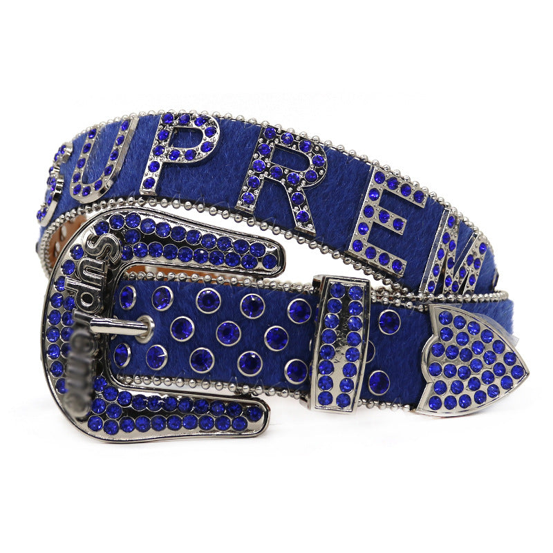 Hip-hop punk rhinestone belt lettersupreme belt