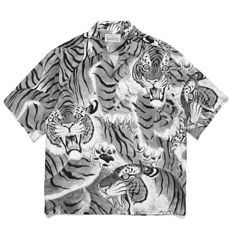 GUILTYPARTIES TIGER Shirts 23SS TIM LEHI Flame Tiger Full Print Hawaiian Short Sleeve Shirt Men