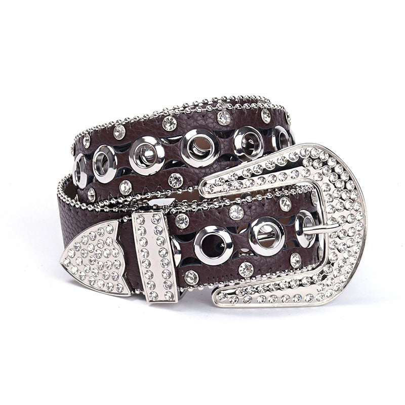 Hip-hop punk rhinestone belt y2k pu leather