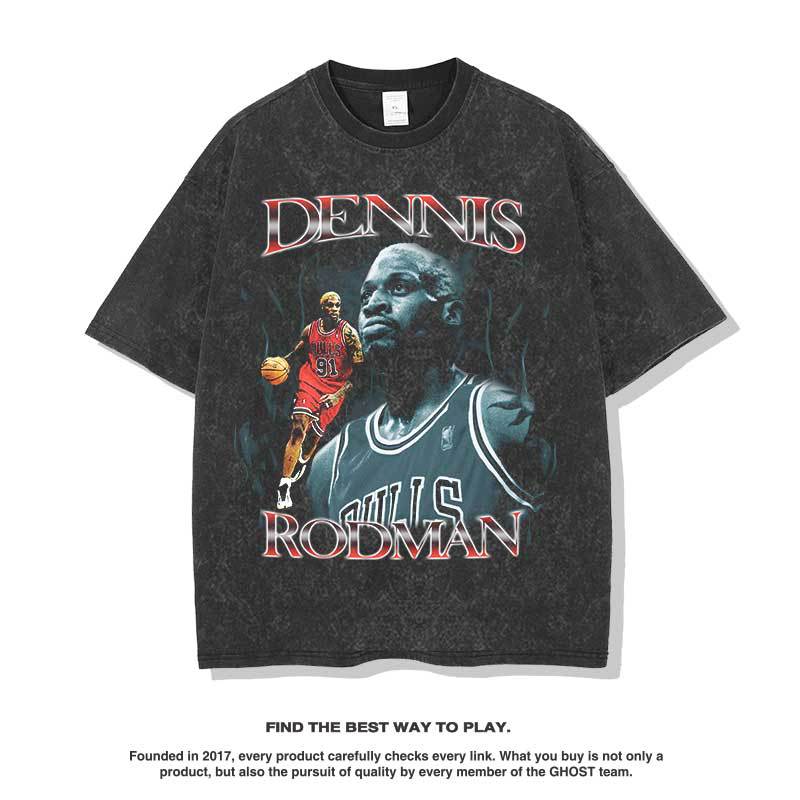 Nba T Shirt Washed Old Fashion Brand Men's and Women's Loose Cotton Casual round Neck High-quality pure cotton comfortable and trendy clothing