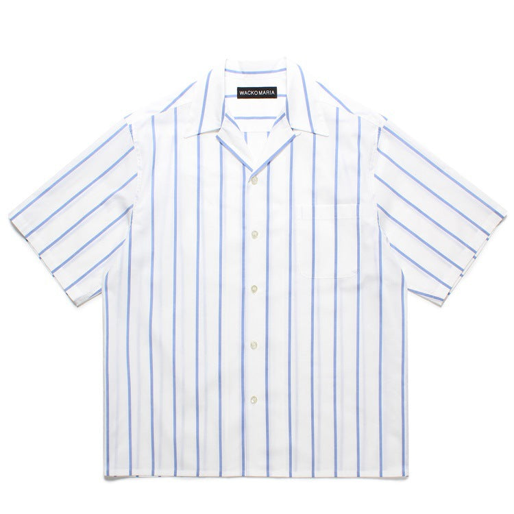 GUILTYPARTIES TIGER Shirts Striped color-matching rayon Hawaiian short-sleeved shirt Beach resort shirt