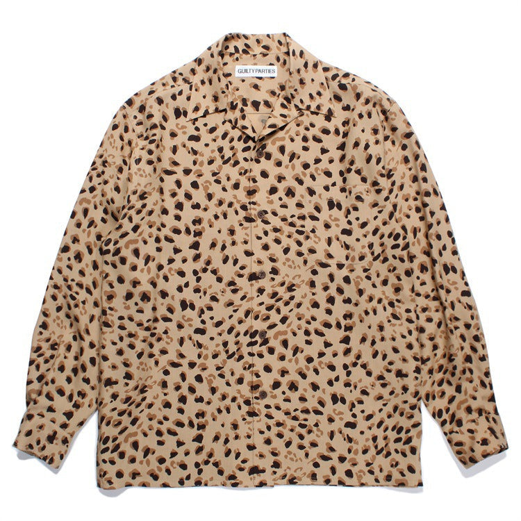 GUILTYPARTIES TIGER Long sleeved shirt Leopard print, Hawaiian rayon casual long-sleeved shirt men