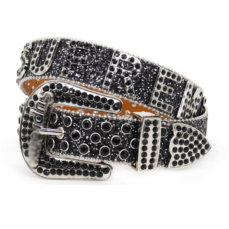 Hip-hop punk rhinestone belt lettersupreme belt