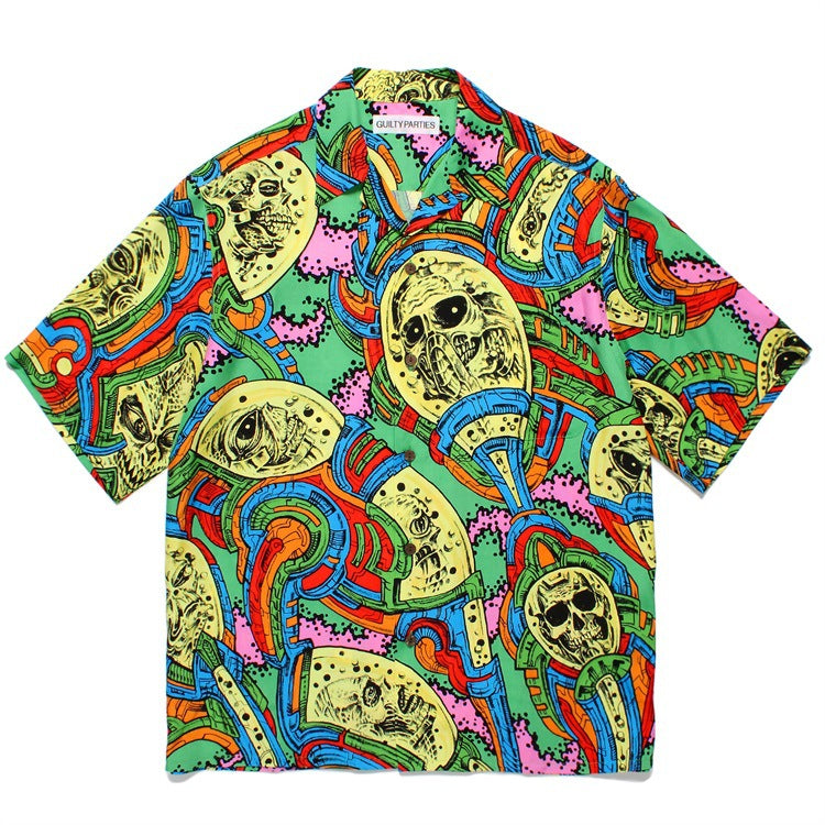 GUILTYPARTIES TIGER Shirts 24ss Science Fiction Graffiti, Rayon Casual, Hawaiian Short Sleeve Shirt