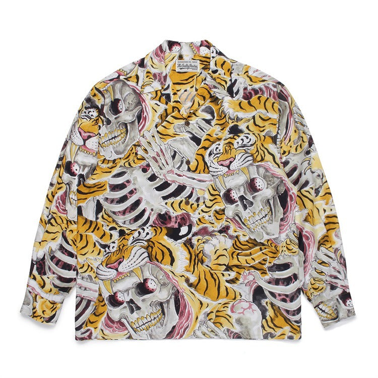 GUILTYPARTIES TIGER Long sleeved shirt Eye strap attention tiger totem skull Hawaiian long sleeved shirt